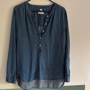 LOFT Indigo Button-Down Blouse